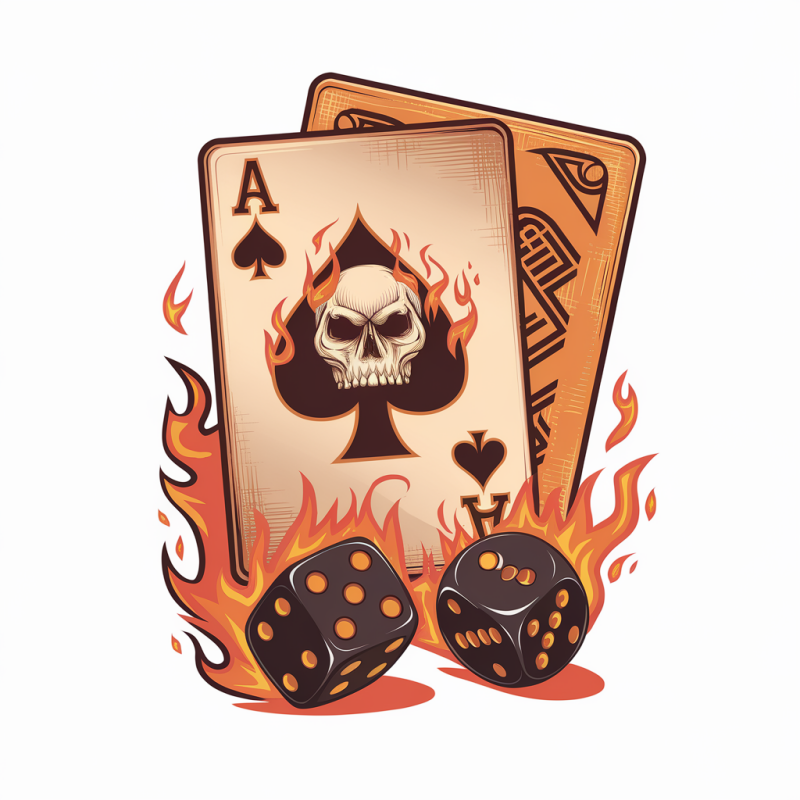 Flaming Skull Playing Cards Graphic T-Shirt