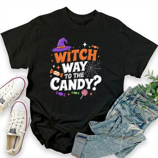 Halloween Witch Way to the Candy Graphic Top