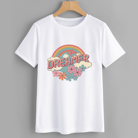 Retro Dreamer Rainbow Graphic Cotton T-Shirt