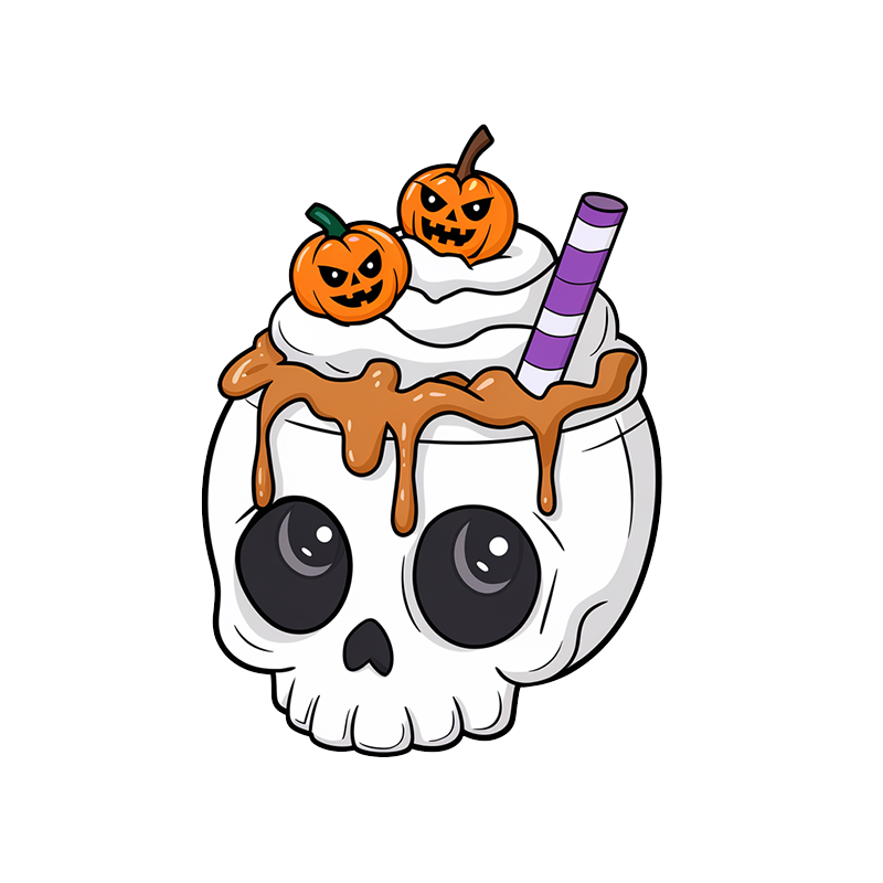 Halloween Graphic Top with Skull, Ice Cream, and Pumpkin Design