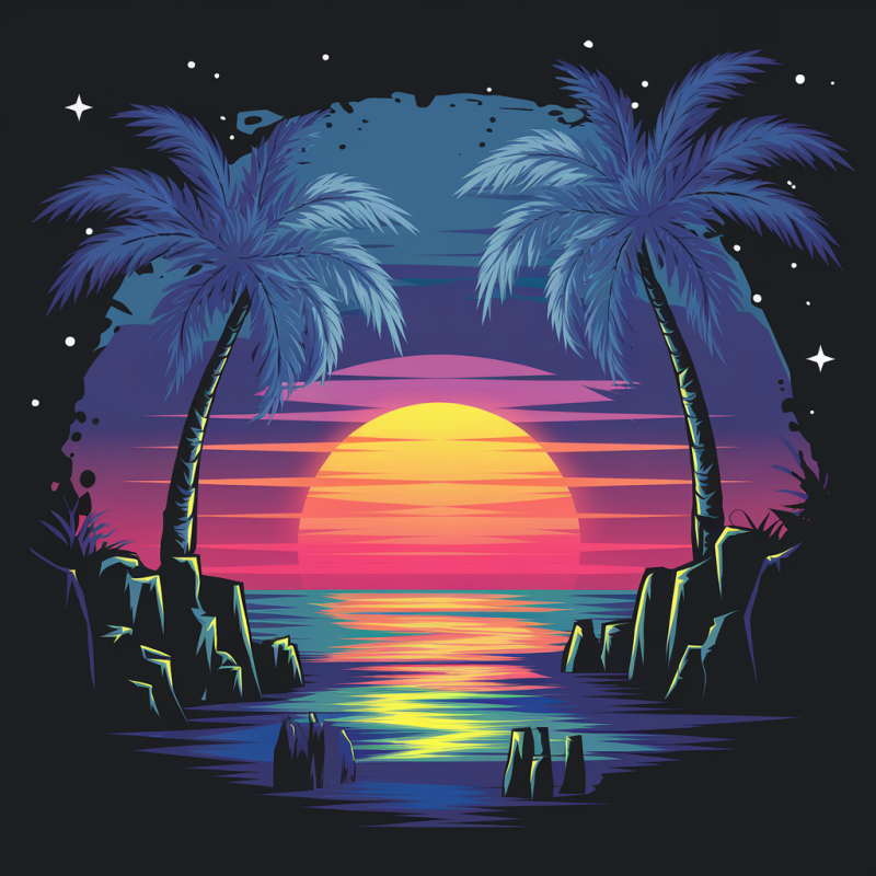 Sunset Palm Trees Graphic Cotton T-Shirt