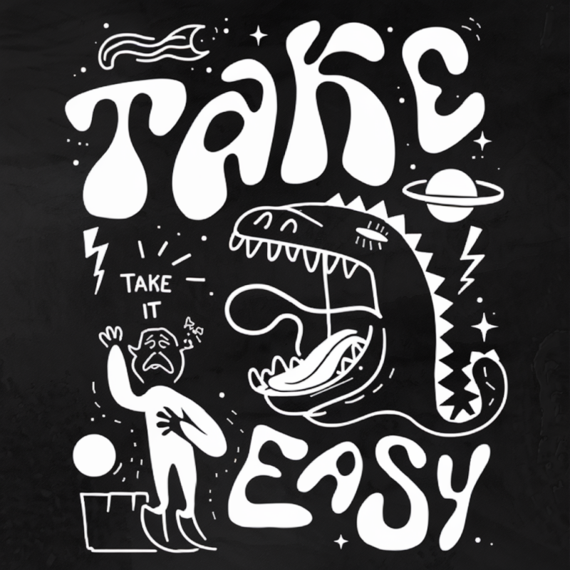 Graphic Black T-Shirt with 'Take It Easy' Design