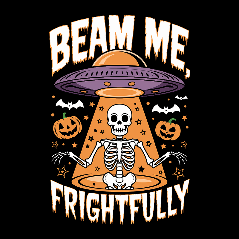 Halloween Skeleton and Alien Graphic T-Shirt