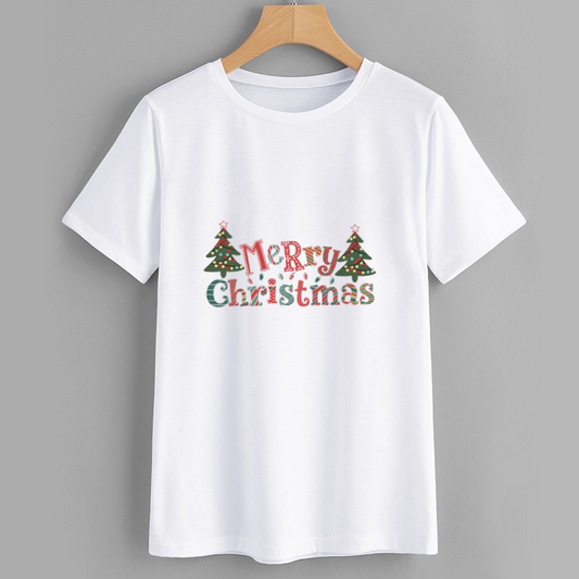 Merry Christmas Cotton T-Shirt Casual Holiday Tee