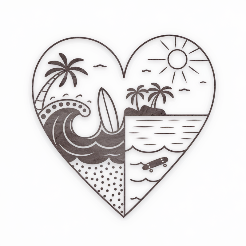 Heart Wave Beach Graphic T-Shirt