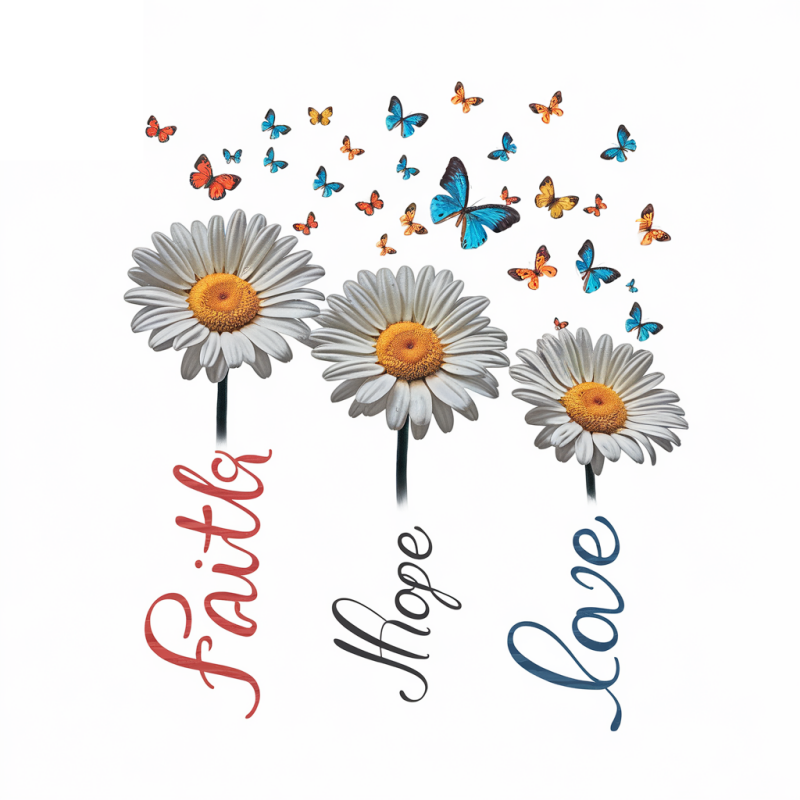 Daisy Faith Hope Love Cotton Graphic T-Shirt
