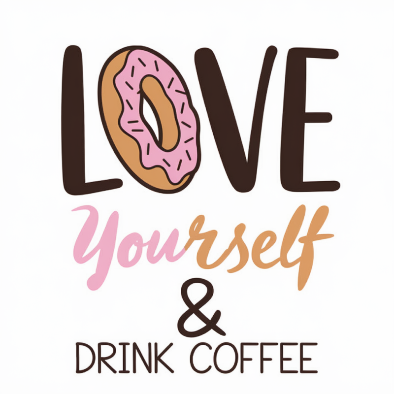 Cotton White Graphic T-Shirt with Donut and Coffee Quote