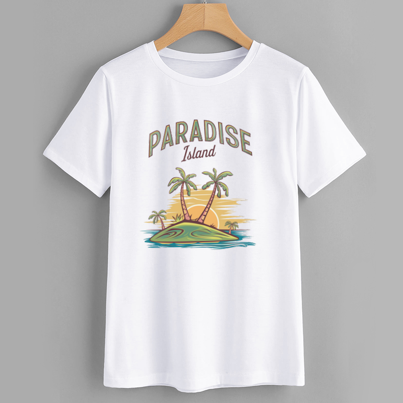 Sunset Paradise Island Graphic Cotton T-Shirt