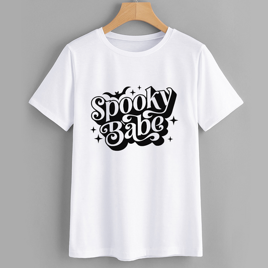 Spooky Babe Graphic Tee - Halloween Style White T-Shirt