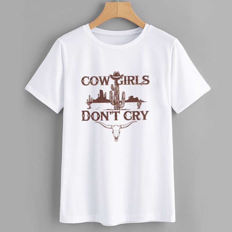 Retro Cowgirl Cactus Graphic Cotton T-Shirt