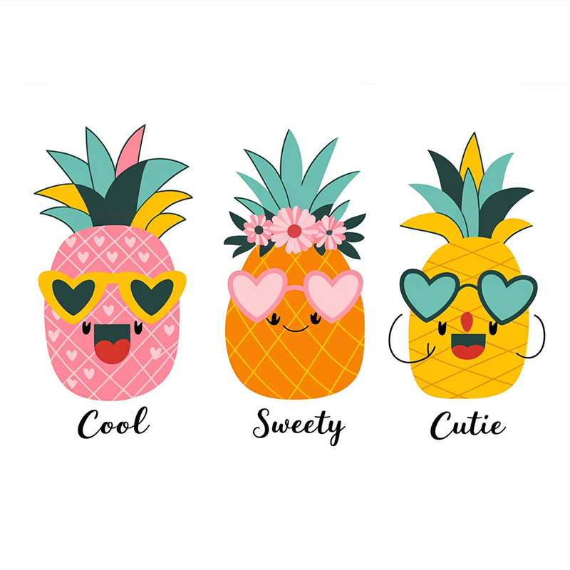 Cartoon Pineapple Print Casual T-shirt