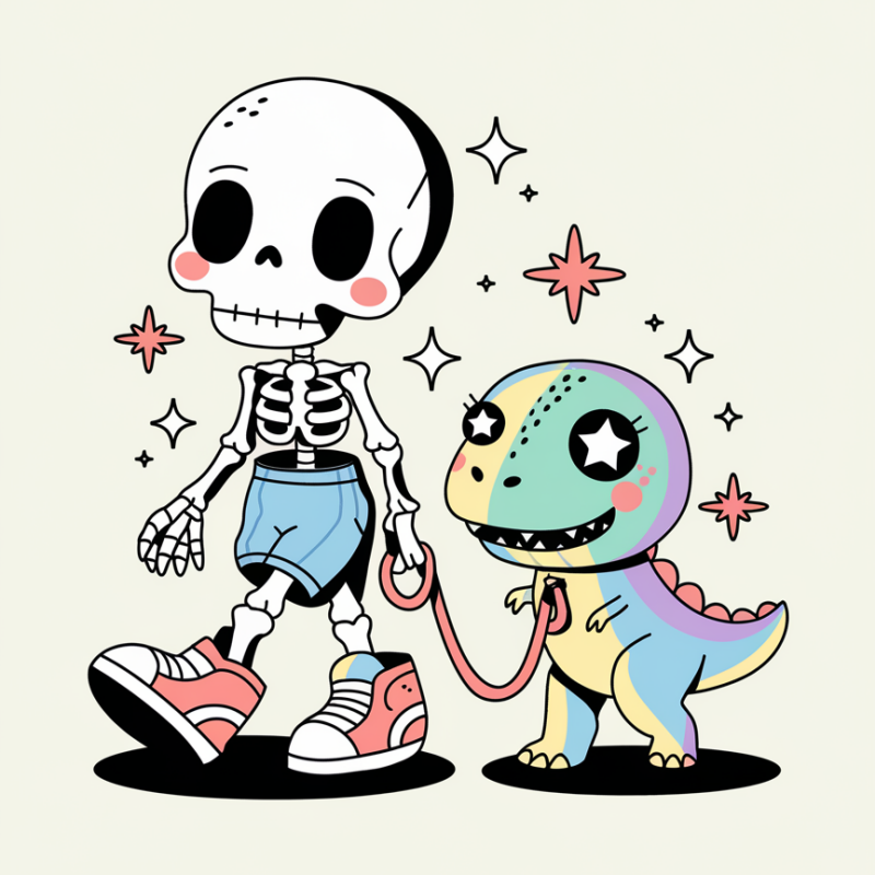 Cute Skeleton and Dinosaur Graphic T-Shirt for Kids