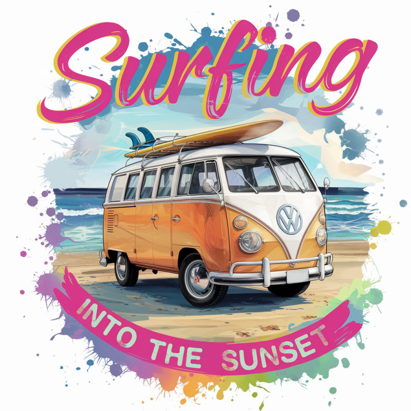 Vintage Surfing Graphic T-Shirt with Sunset Design