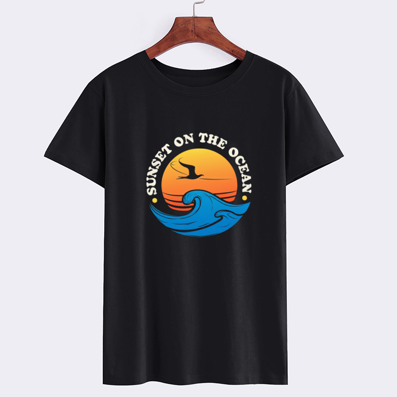 Sunset Ocean Wave Graphic Cotton T-Shirt