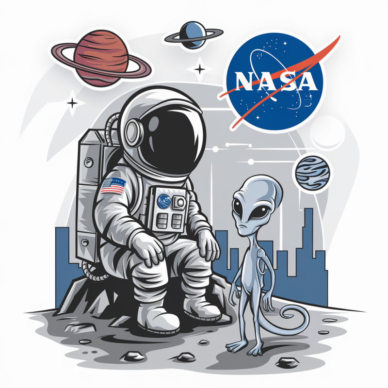 NASA Astronaut and Alien Graphic T-Shirt