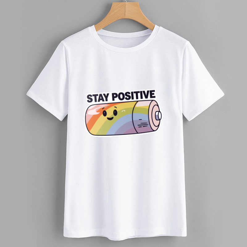 Stay Positive Rainbow Battery Graphic T-Shirt