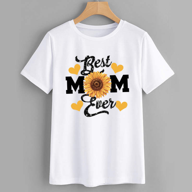 Sunflower Best Mom Ever Cotton Graphic T-Shirt