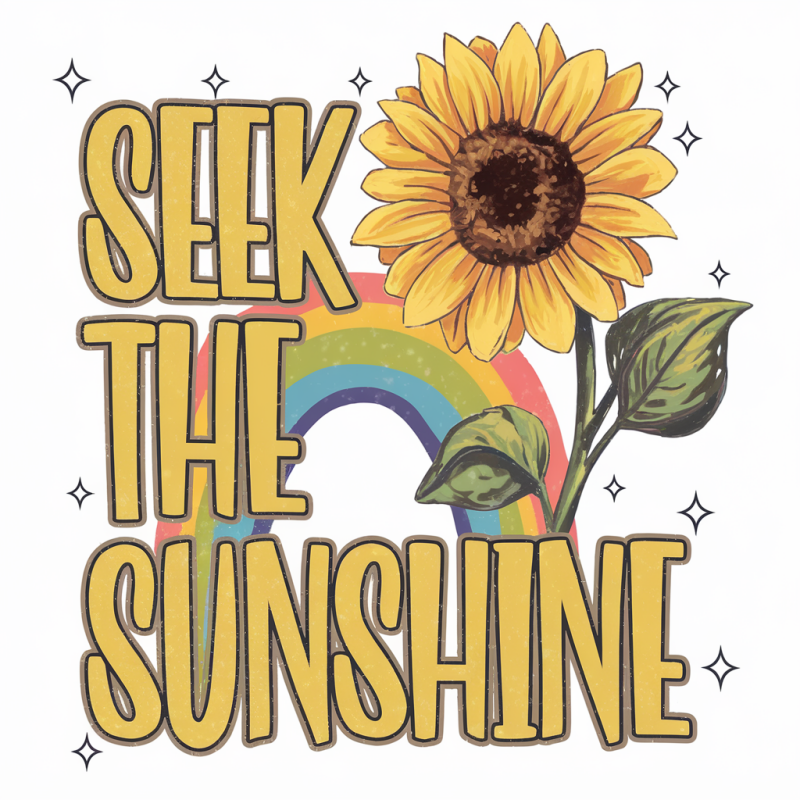 Sunflower Graphic T-Shirt with 'Seek the Sunshine' Print