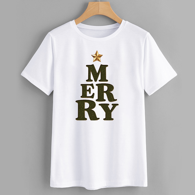 Merry Christmas Graphic Tee with Tree Design