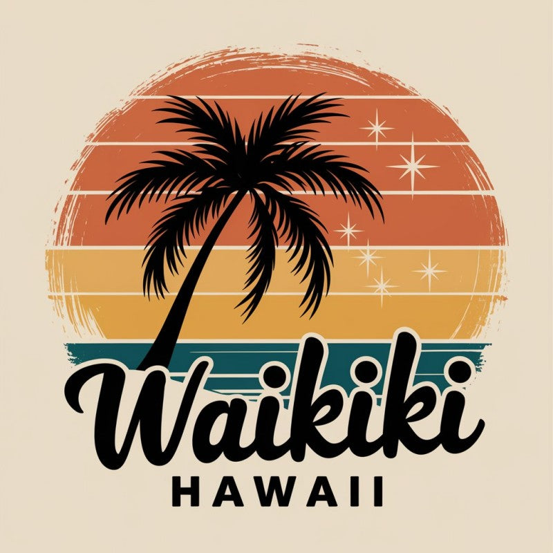 Waikiki Hawaii Sunset Palm Tree T-Shirt