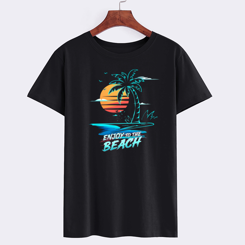 Beach Vibes Graphic T-Shirt with Palm Tree Design