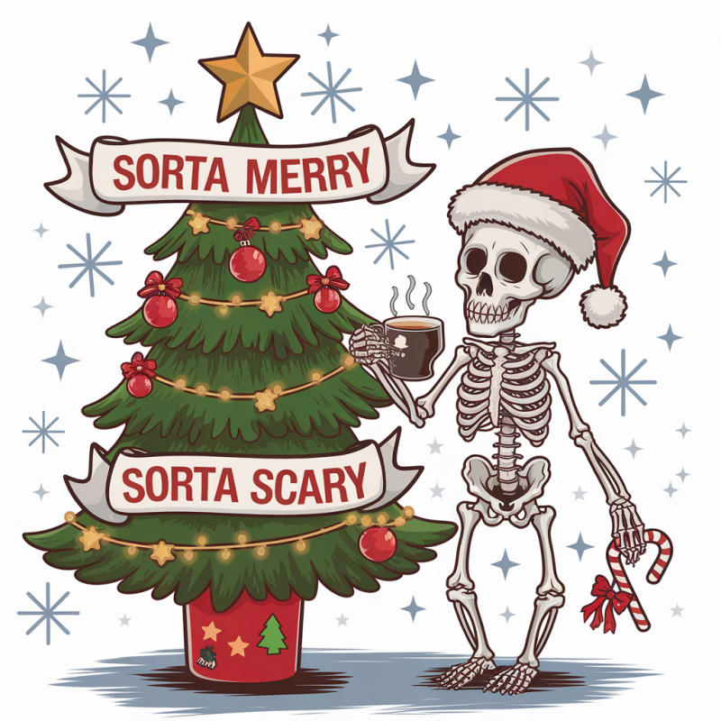 Funny Christmas Skeleton T-Shirt with Tree Design