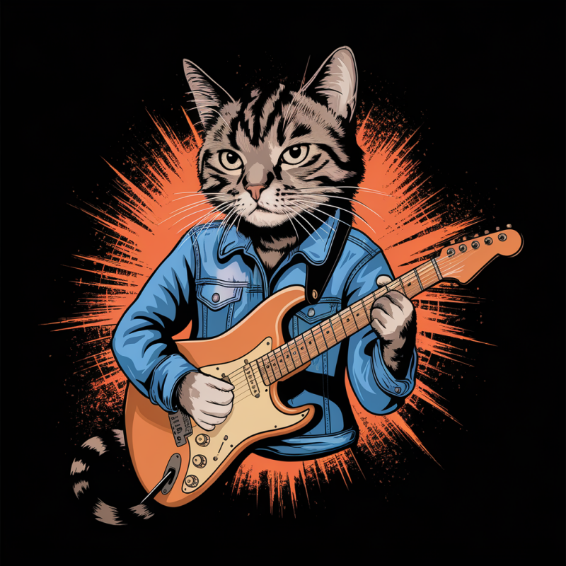 Rockstar Cat Graphic T-Shirt