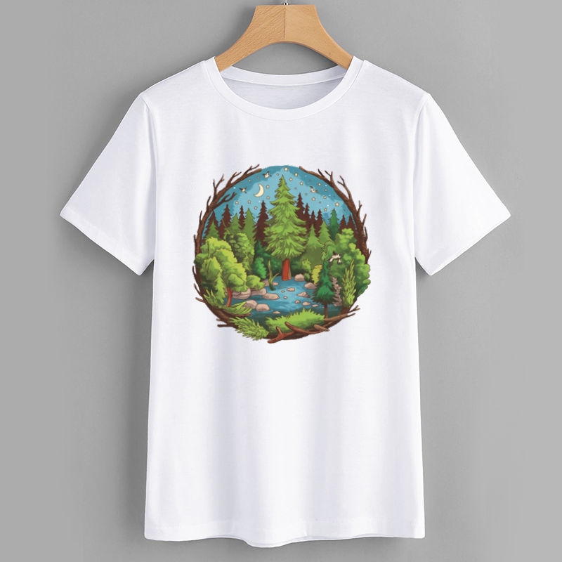 Nature Scene Graphic Tee - Forest and River Design