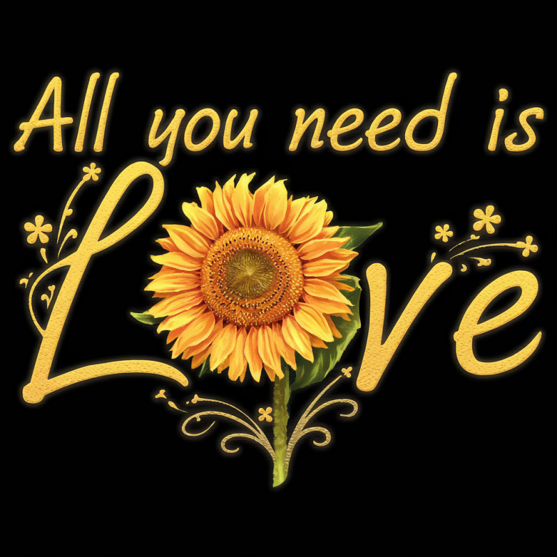 Sunflower Love Quote Black T-Shirt