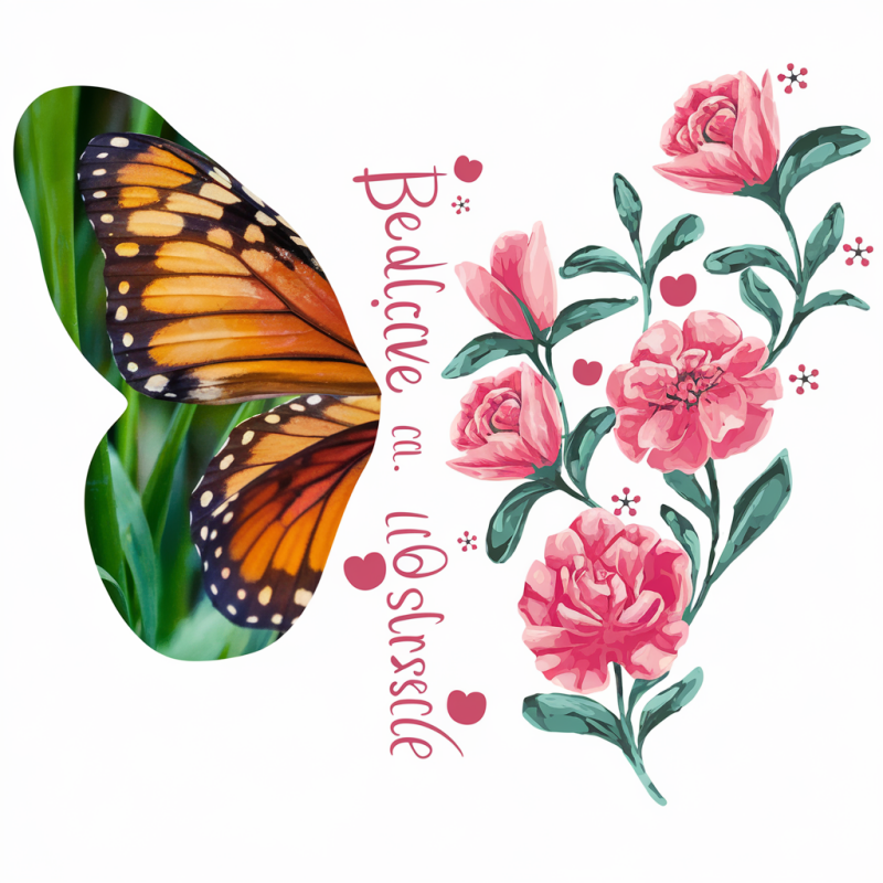 Butterfly and Floral Inspirational Graphic T-Shirt