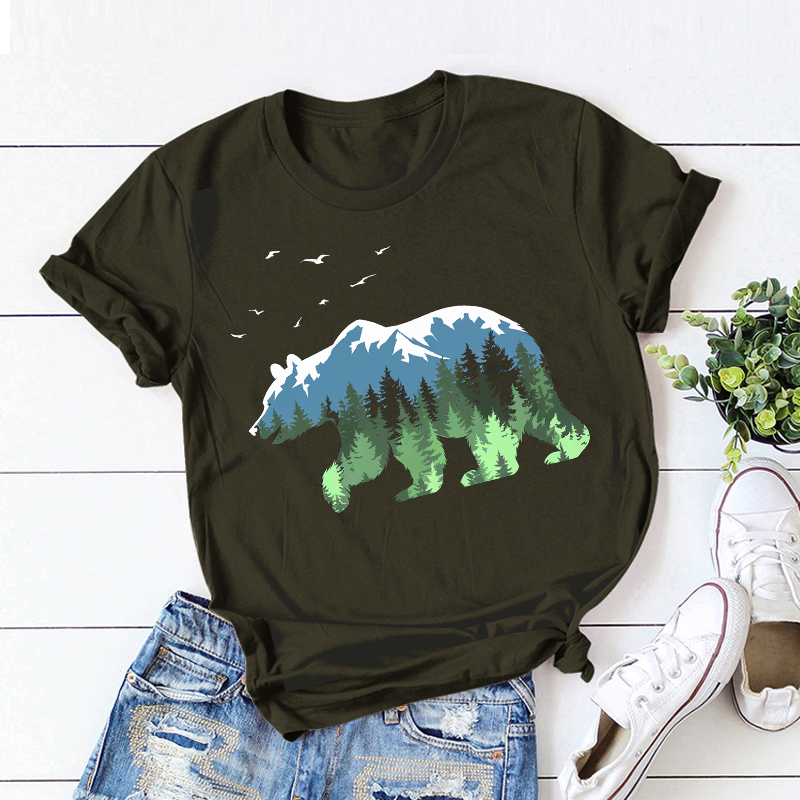 Casual Patterned Top Bears T-Shirt