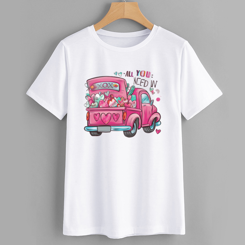 Cute Pink Truck Valentine's Day Graphic Tee