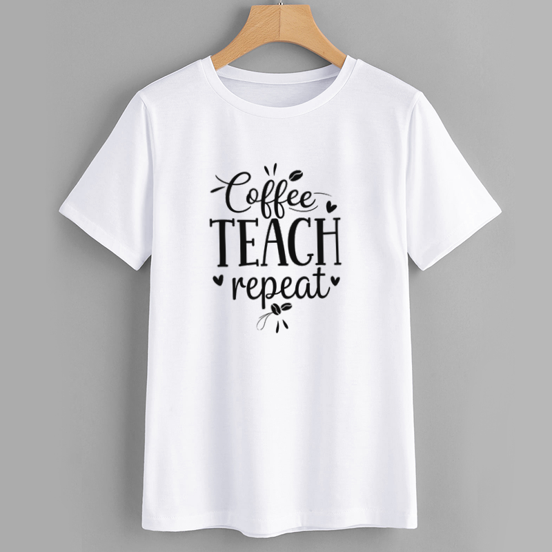 Coffee Teach Repeat Cotton Graphic T-Shirt