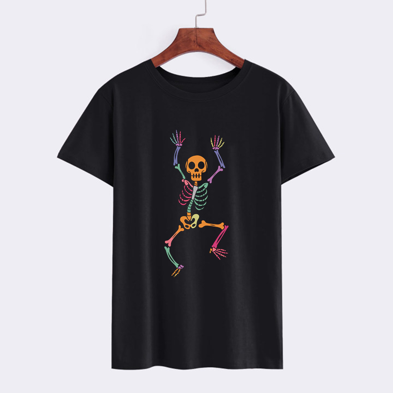 Colorful Skeleton Graphic T-Shirt for Halloween Fun