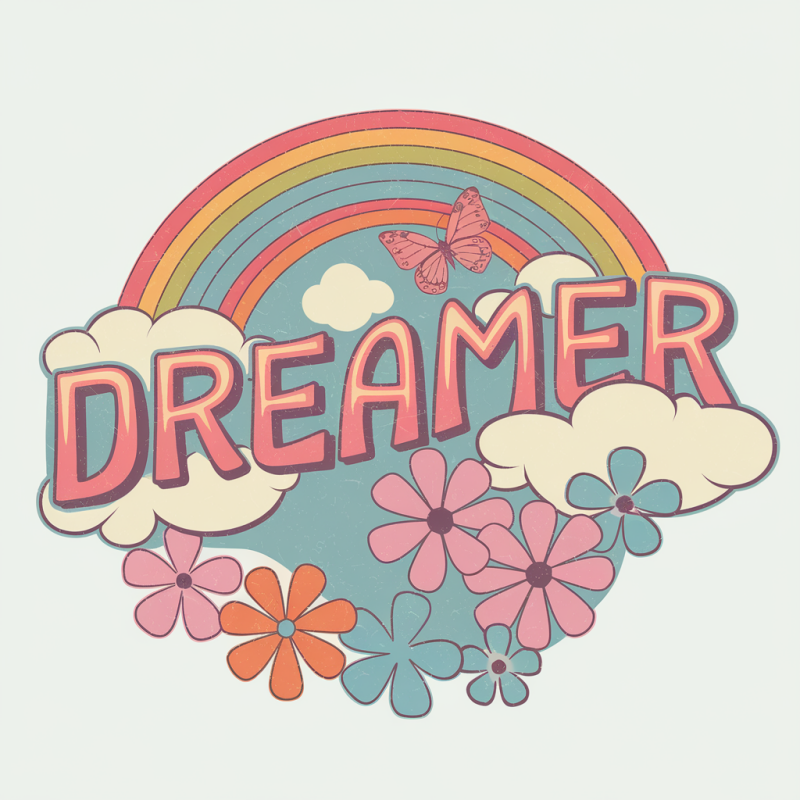 Retro Dreamer Rainbow Graphic Cotton T-Shirt
