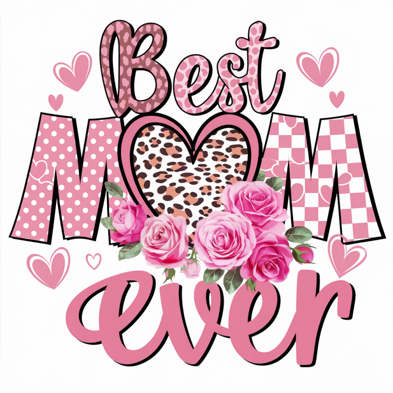 Best Mom Ever Pink Leopard Floral Cotton T-Shirt