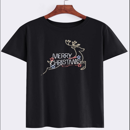 Merry Christmas Reindeer Graphic T-Shirt