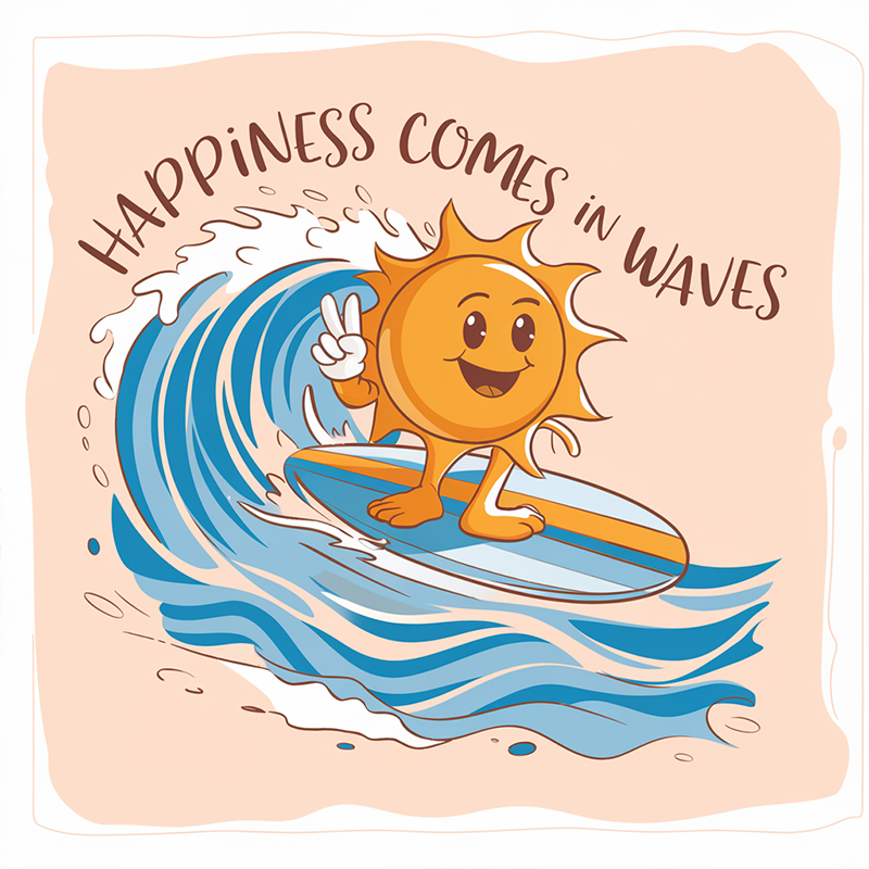 Hawaiian Pattern 'Happiness Comes in Waves' T-Shirt