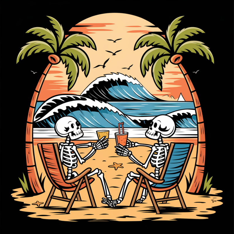 Skeletons on the Beach Graphic Tee - Fun Summer Shirt