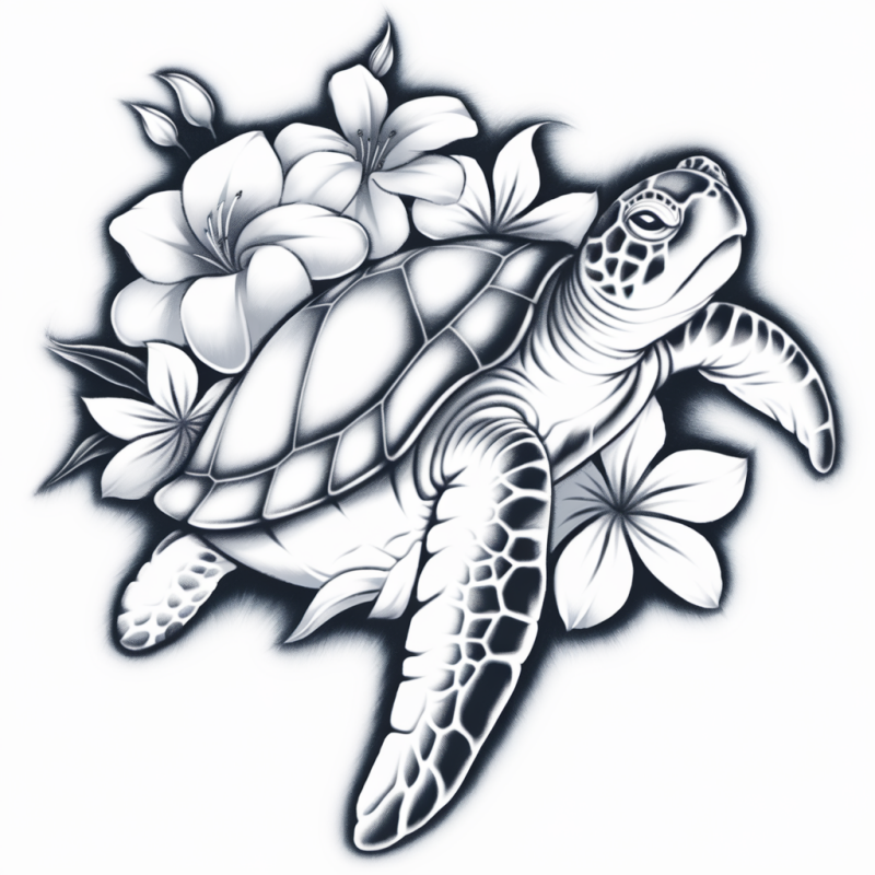 Seaside Turtle Floral Cotton Graphic T-Shirt