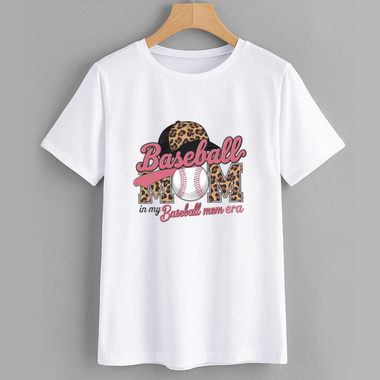 Leopard Baseball Mom Graphic Cotton T-Shirt