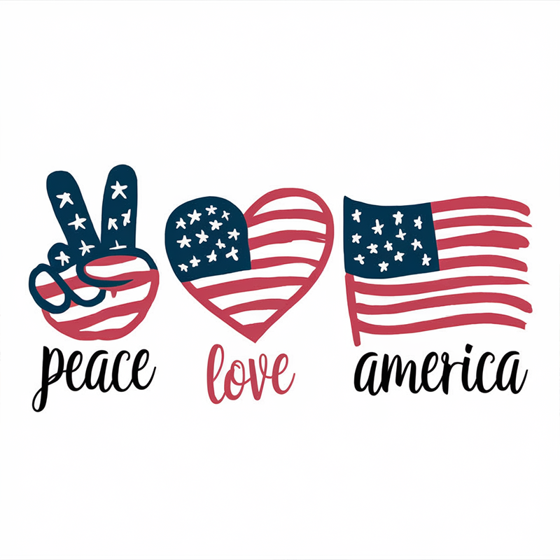 Independence Day Graphic 'Peace' 'Love' 'America' T-shirt
