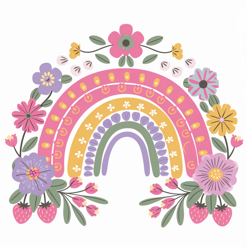 Colorful Rainbow Floral Embroidered T-Shirt