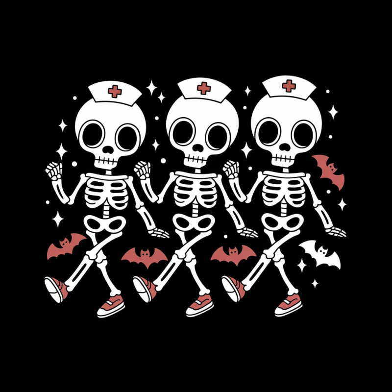 Skeleton Nurse Graphic T-Shirt - Funny Halloween Tee