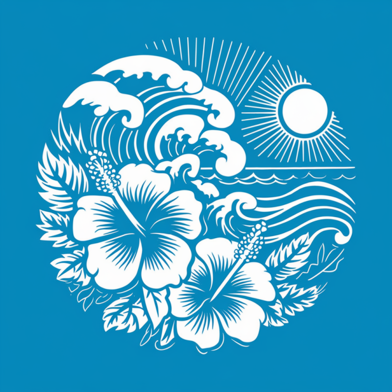 Wave and Floral Graphic Black T-Shirt