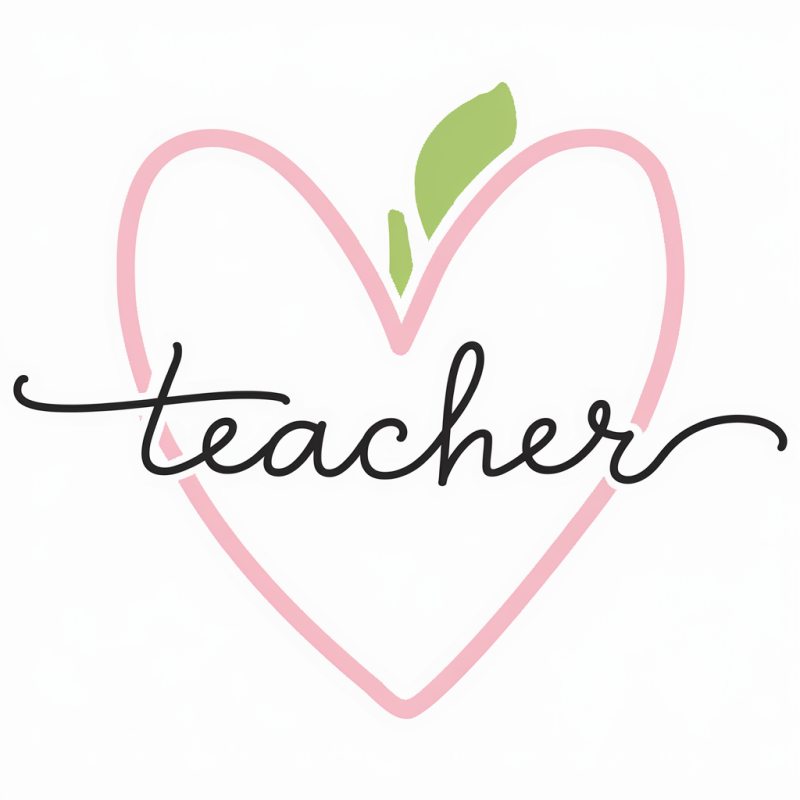 Peachy Heart Teacher Graphic Cotton T-Shirt