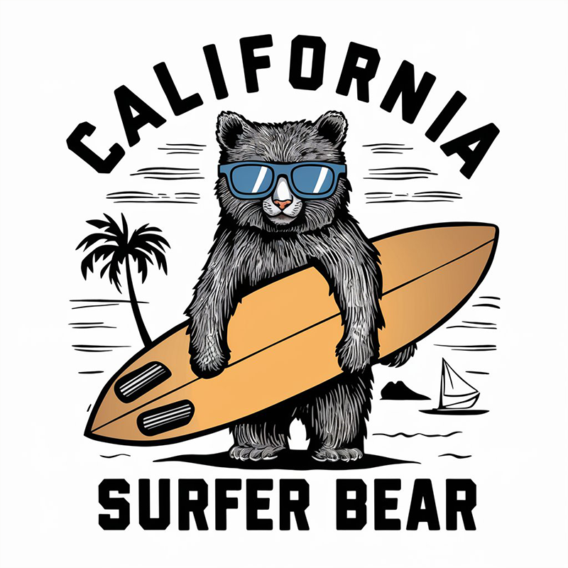 California Surfing Bear Casual T-shirt