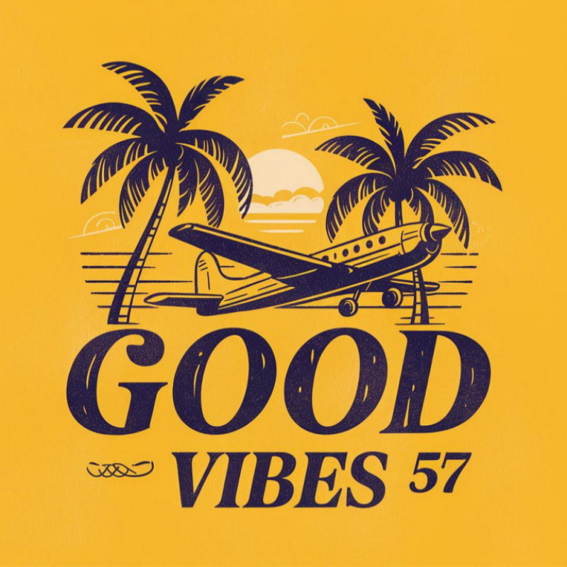 Graphic T-Shirt with Airplane and Palm Trees Design