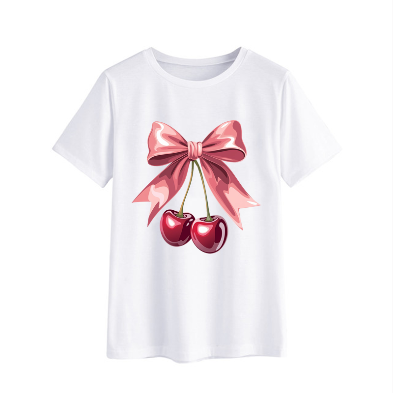 Cute Cherry Bow Graphic T-Shirt for Women
