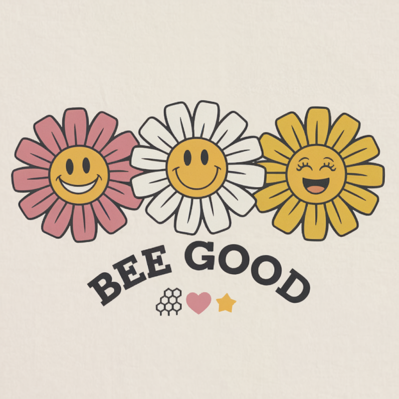Bee Good Smiley Flower Graphic Cotton T-Shirt